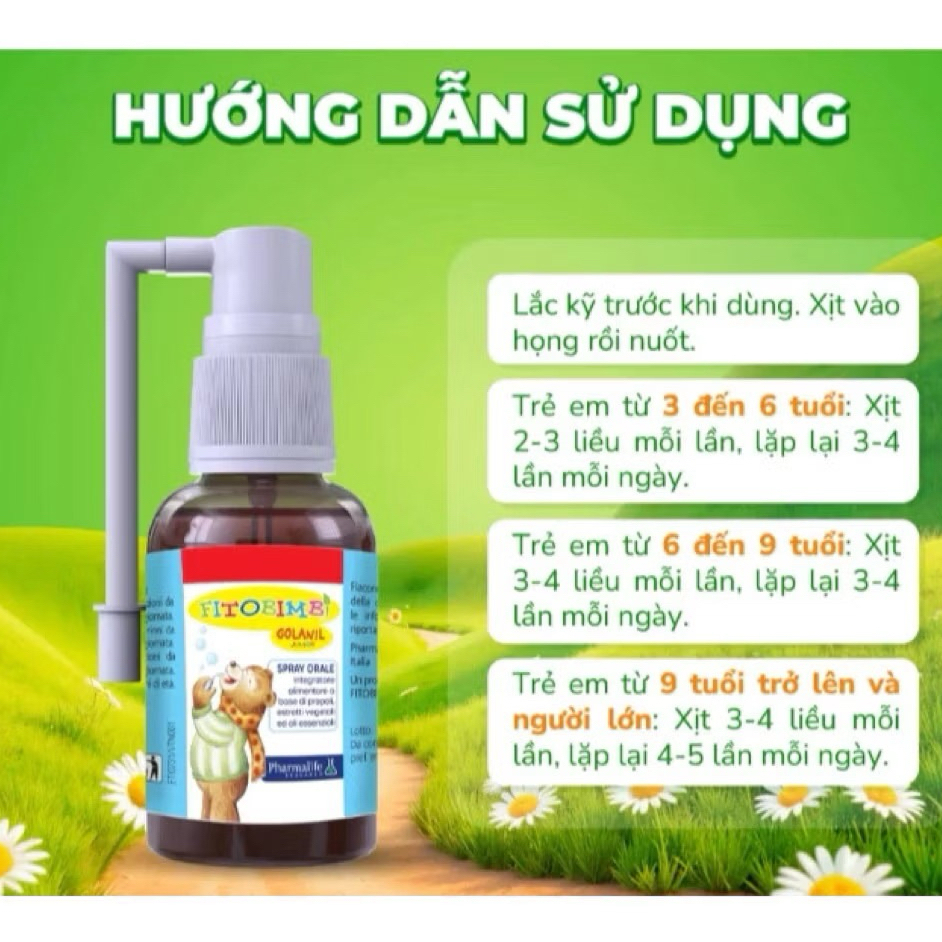 Fitobimbi Golanil Junior (30 ml)- Xịt họng cho trẻ.Hỗ trợ cải thiện tình trạng đờm do viêm đường hô 