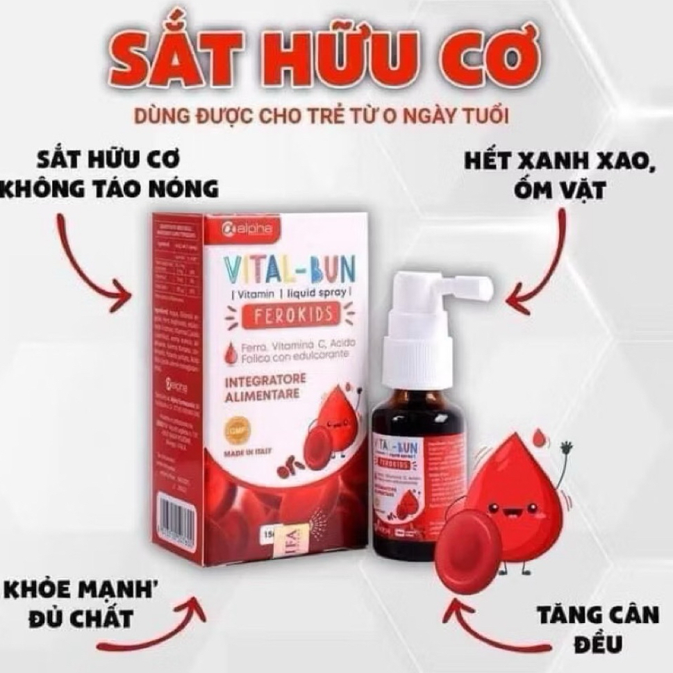 Sắt xịt Vital -Bun - bổ sung sắt cho trẻ sơ  sinh và trẻ nhỏ . giảm tỉ lệ thiếu máu ở trẻ, trẻ chậm 