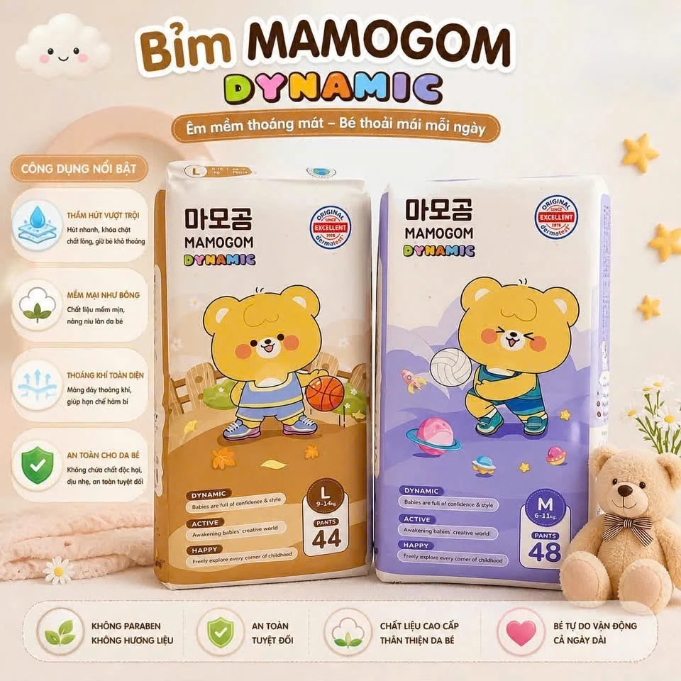 [Combo 4 Bịch] Tã Bỉm MAMOGOM Dynamic chính hãng đủ size cho bé