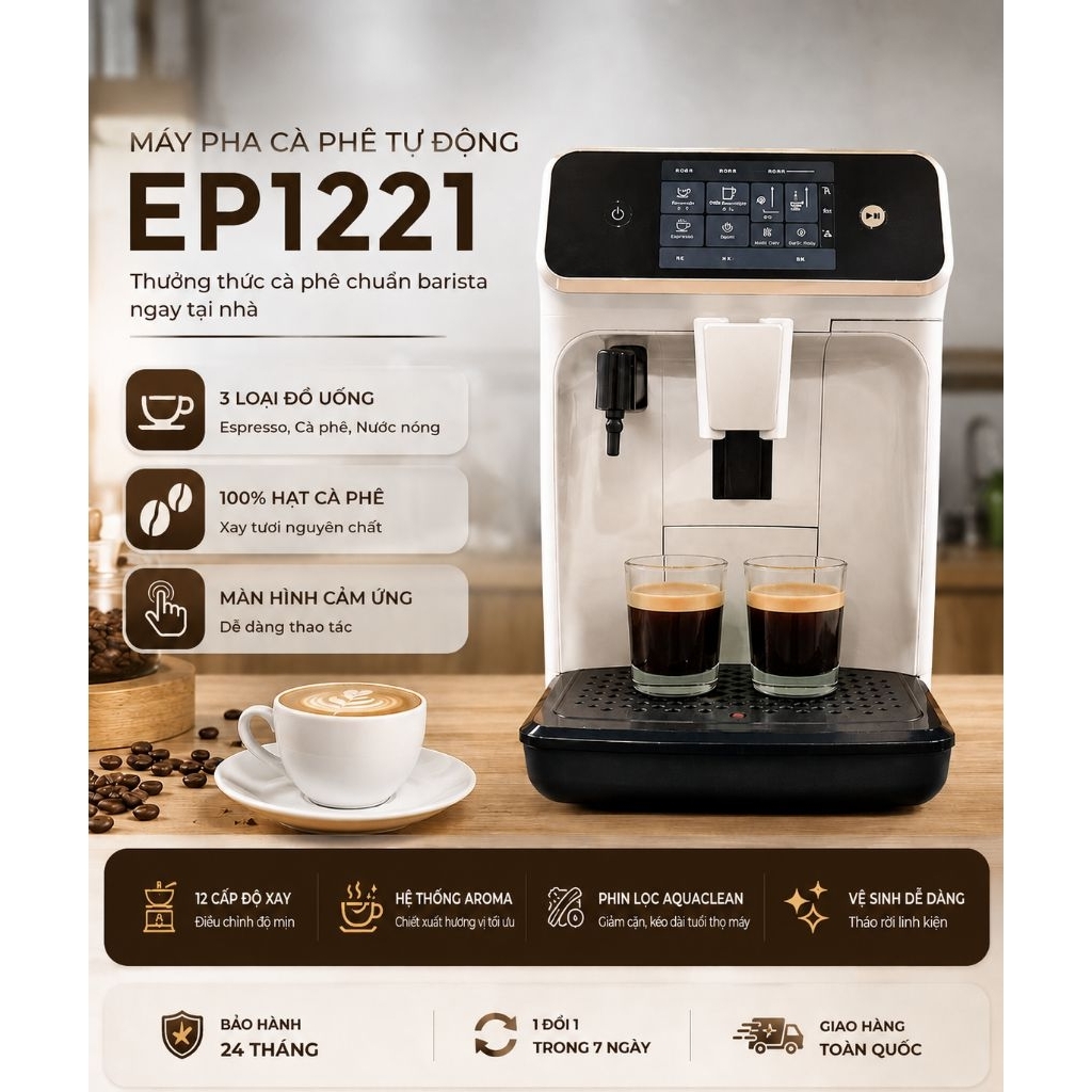Máy pha Cafe tự động Philip EP1221 - Thưởng thức Cafe chuẩn quán tại nhà