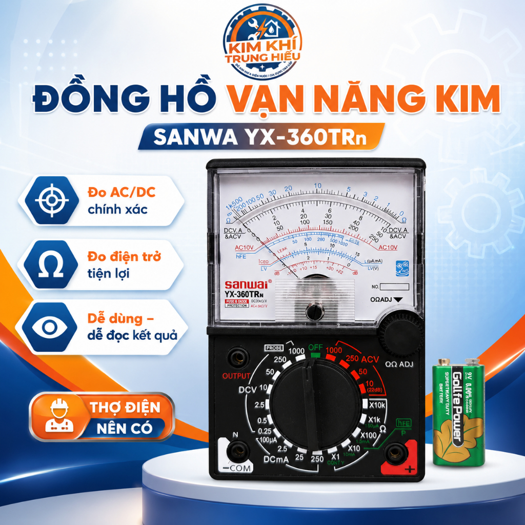 Đồng Hồ Vạn Năng Kim SANWAI YX-360TRn Đo Điện Áp AC DC, Điện Trở, Dòng Điện Kèm Pin 9V