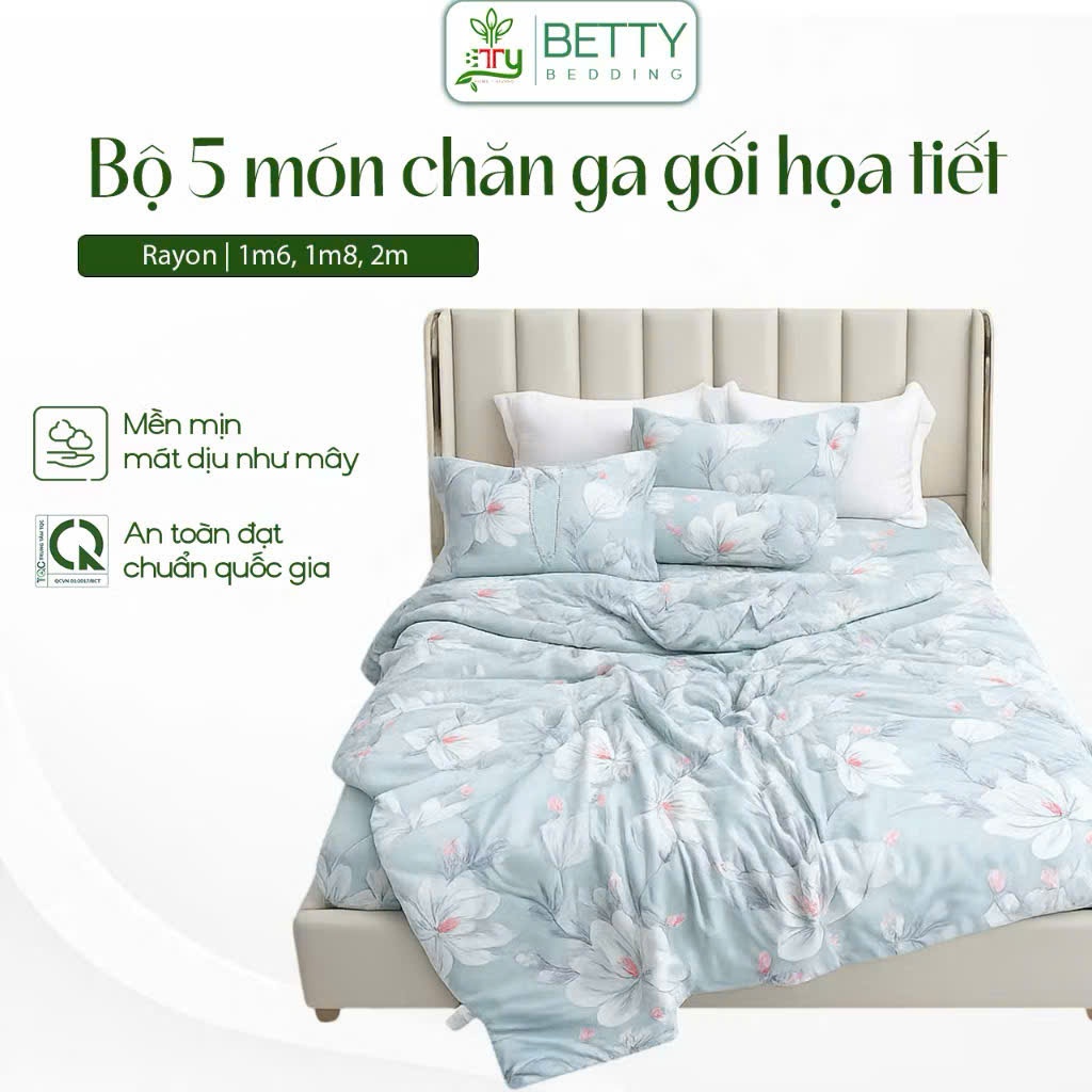 Bộ Chăn Ga Gối Tencel Viscose Họa Tiết  Betty Bedding / Chất Tencel mịn, mỏng và thoáng mát