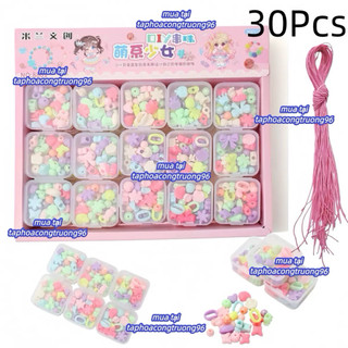 Khay 30 hộp hạt xâu vòng hình kẹo hạt nhiều hình đồ chơi cho bé taphoacongtruong96