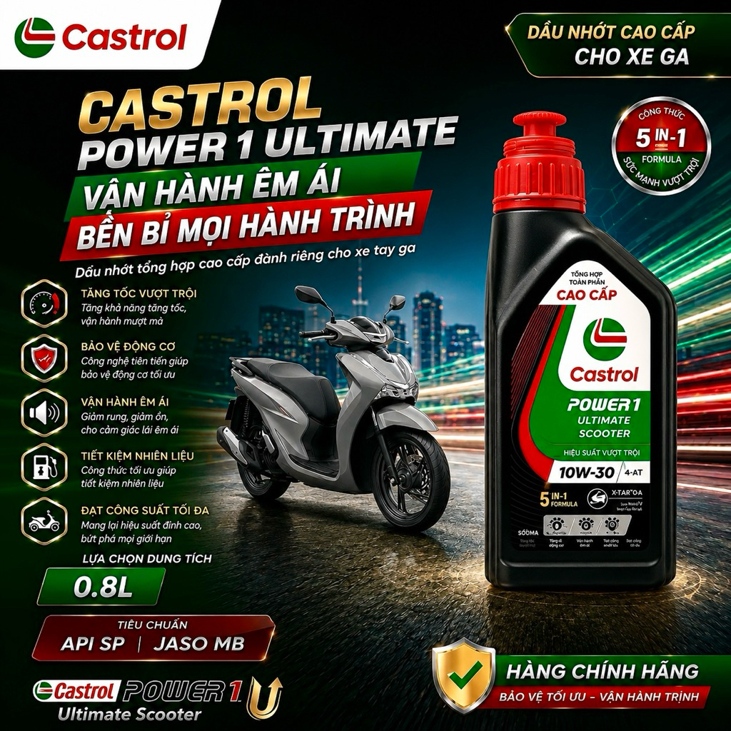 Dầu nhớt xe ga đời mới Castrol 10w30 tổng hợp toàn phần