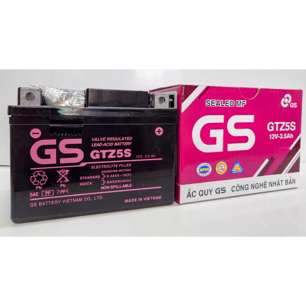Bình Ắc quy khô GS GTZ5S 3,5Ah, Wave RS Rsx Rsv S, Nouvo456, Airblade110, Hayate X-Bike SKY Exciter