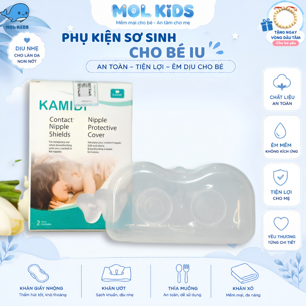 Núm Trợ Ti Silicon Kamidi Mềm Mịn Hỗ Trợ Bé Bú Dễ Dàng Chống Đau Rát Cho Mẹ An Toàn Sơ Sinh MOlKids