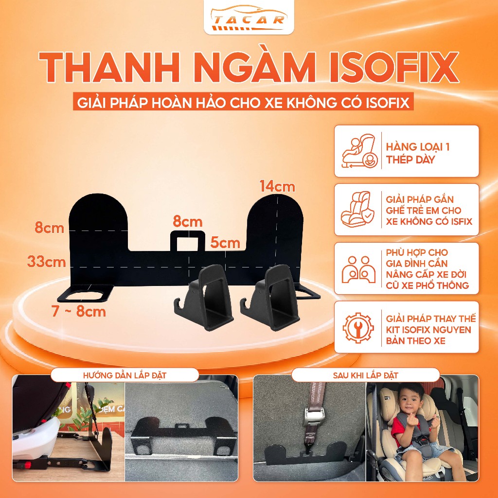 [TẶNG 2 ĐẾ NHỰA] Thanh ngàm Isofix - Kit rời Isofix - Set phụ kiện chốt ISOFIX tiện dụng, khung an toàn ghế ô tô cho bé