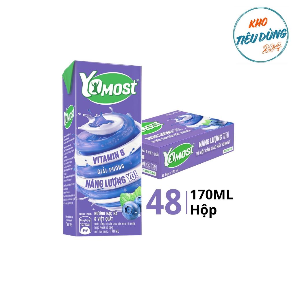 [1 Thùng] Sữa Yomost Bạc Hà & Việt Quất 170ml (48 Hộp)