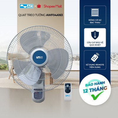 [Hỏa Tốc HCM] Quạt Treo Tường AC 3 cánh AWF04A163 55W, 3 Tốc Độ Gió, Chế Độ Hẹn Giờ Lên Đến 7 Giờ, Có Remote