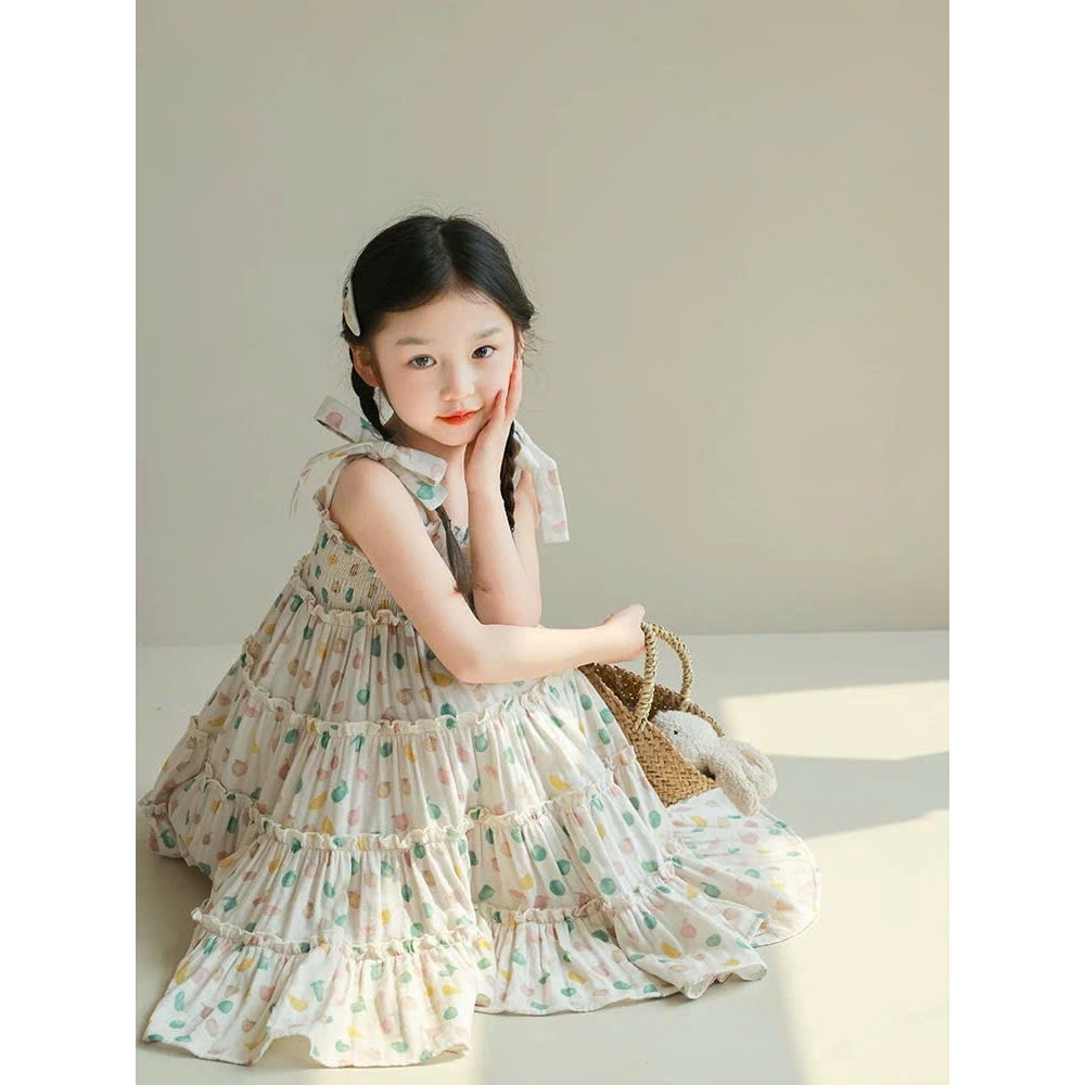 Đầm hai dây nàng thơ hoạ tiết đáng yêu cho bé gái từ 8-45kg G63