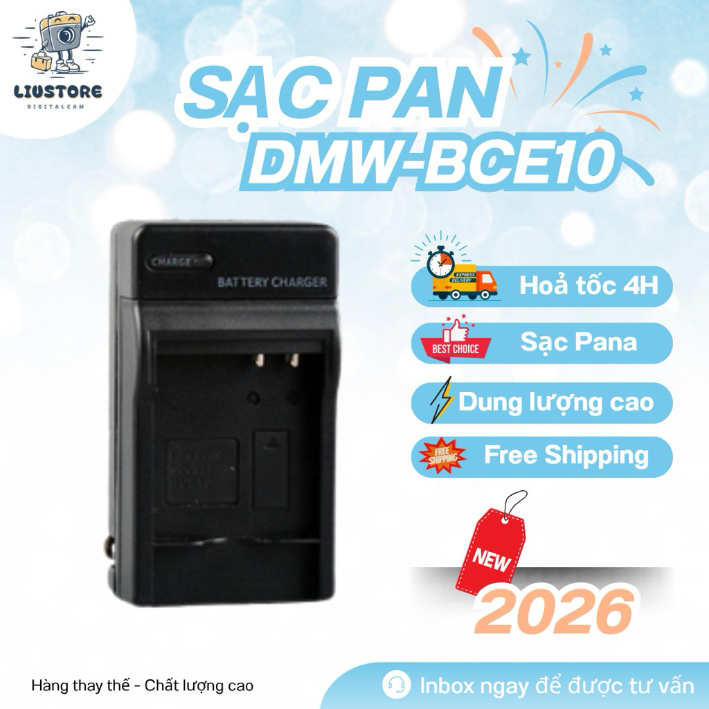 Sạc Pin Panasonic DMW-BCE10 / CGA-S008 Thay Thế - Sạc Nhanh, Đèn Báo Thông Minh Cho Máy Ảnh Lumix FS