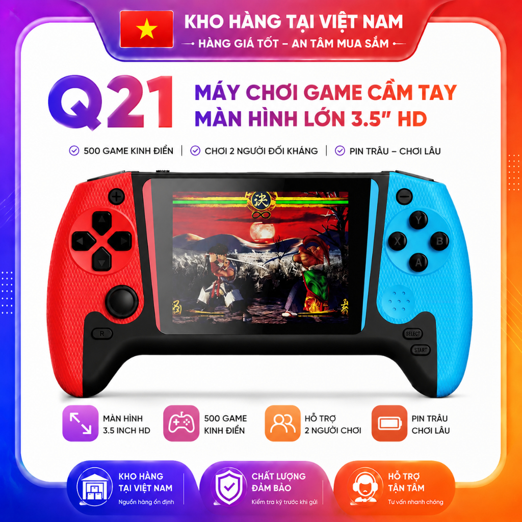 Máy Chơi Game Cầm Tay Q21 Retro 500 Trò Chơi Cổ Điển, Màn Hình LCD HD 3.5 Inch, Chơi Ngay Không Cần 