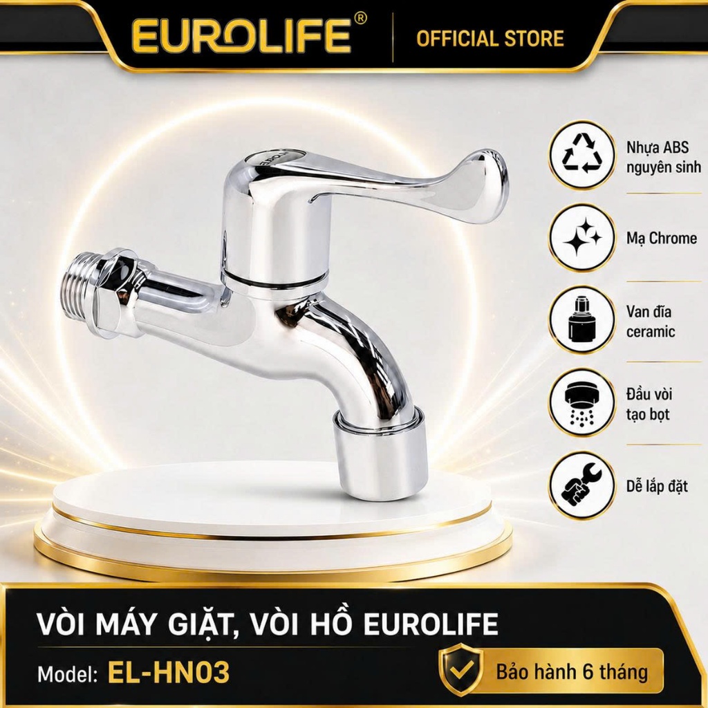Vòi hồ nhựa ABS mạ Chrome Eurolife EL-HN03 (Trắng bạc)