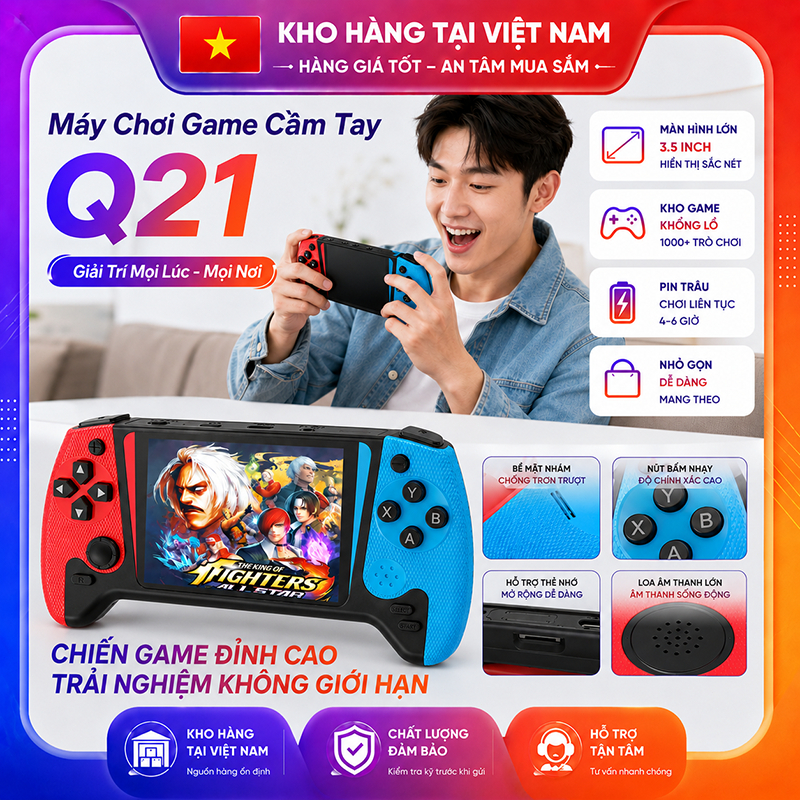 Máy Chơi Game Cầm Tay Q21 Retro | 500 Trò Chơi Cổ Điển | Màn Hình LCD HD 3.5 Inch | Hỗ Trợ TV AV | P