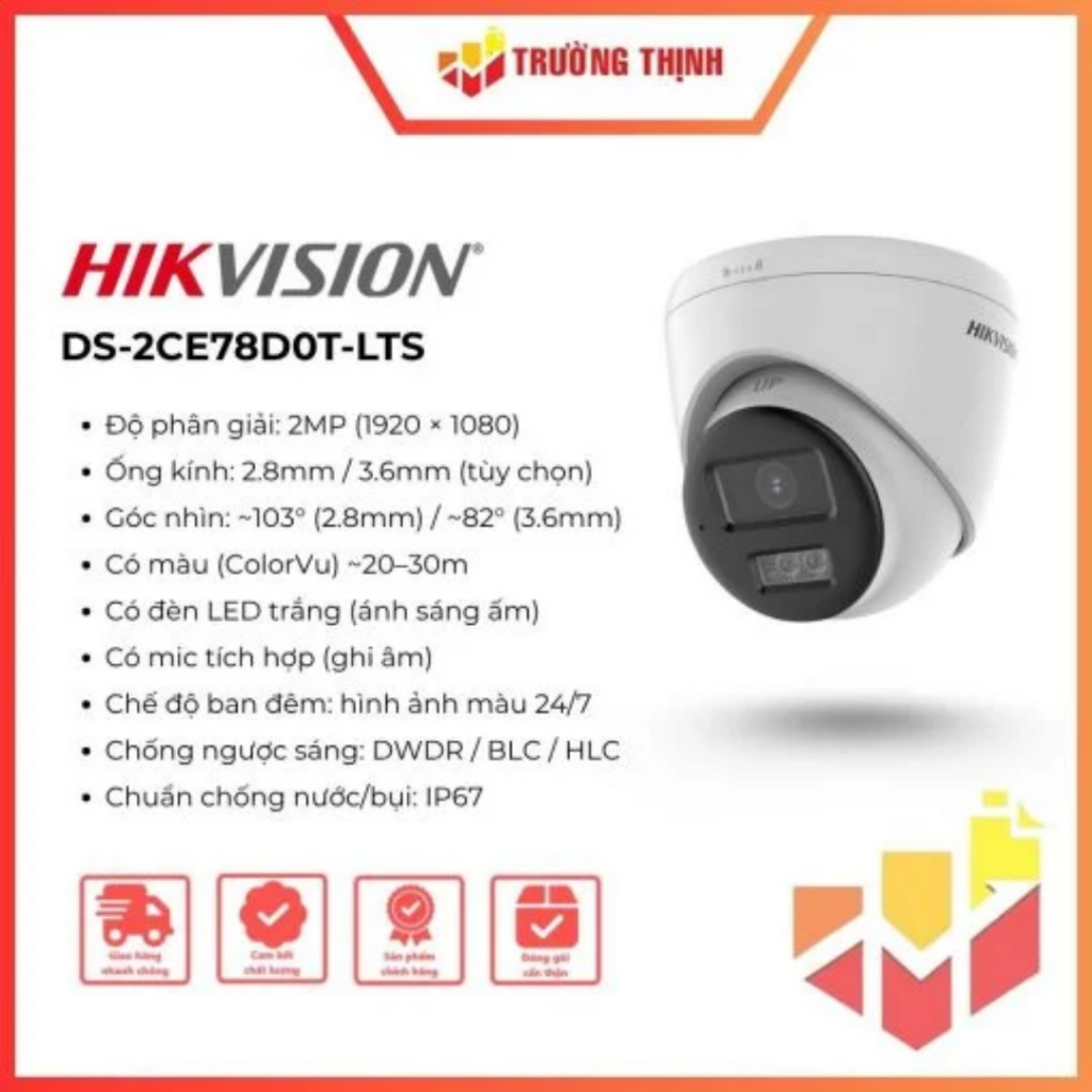CAMERA HIKVISION DS-2CE78D0T-LTS |2MP | IP67 | ban đêm có màu