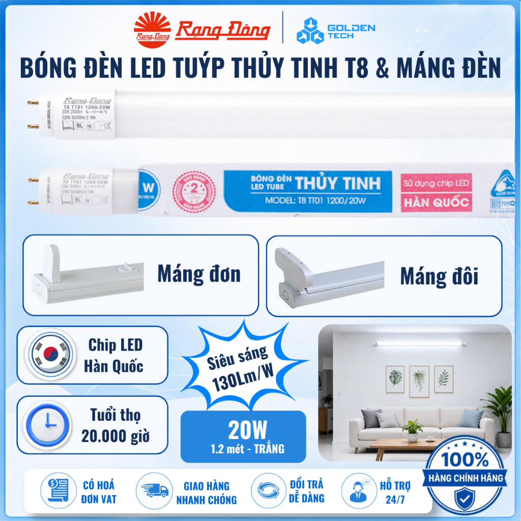 Bóng đèn led Rạng Đông tuýp 1m2 thủy tinh