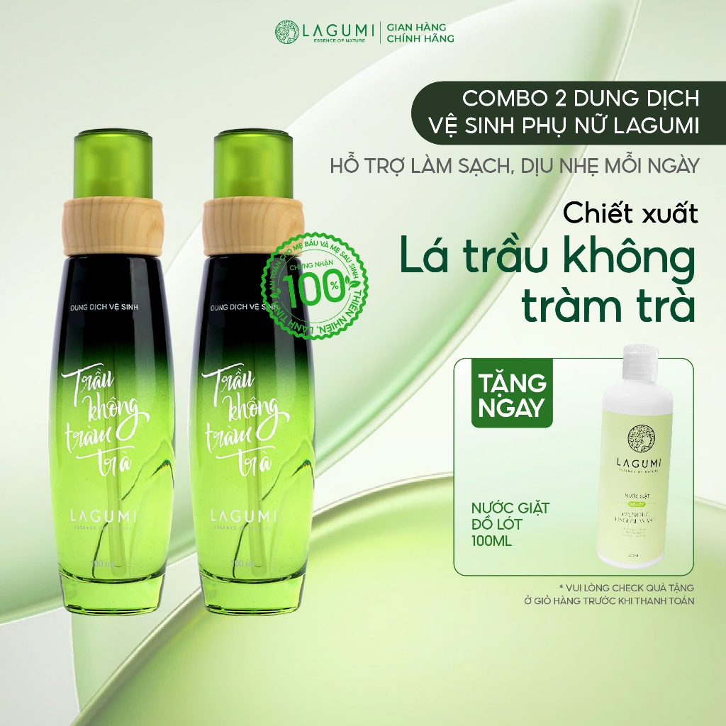 Bộ 2 Dung Dịch Vệ Sinh Phụ Nữ LAGUMI Trầu Không & Tràm Trà - Khử Mùi, Sạch Thoáng (100ml/chai)