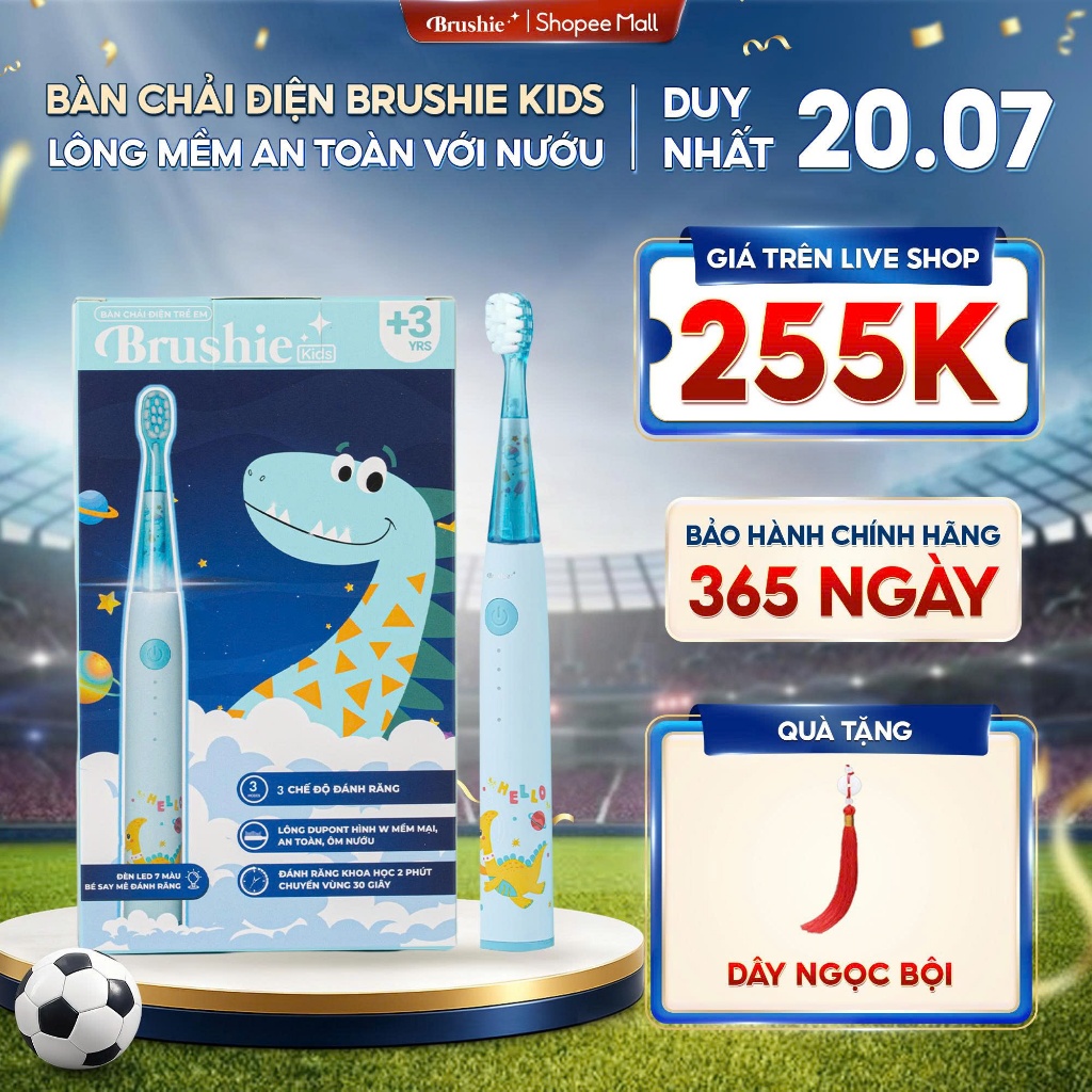 Bàn chải điện Brushie Kids đầu lông bàn chải mềm mượt, 3 chế độ làm sạch răng hiệu quả, SVIP
