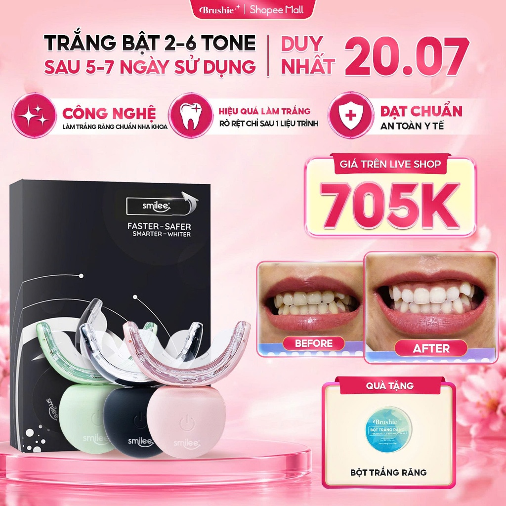 [Mừng sinh nhật ShopeeVIP] Trắng răng Smilee Extra, bộ làm trắng răng từ 2-6 tone tại nhà, phiên bản