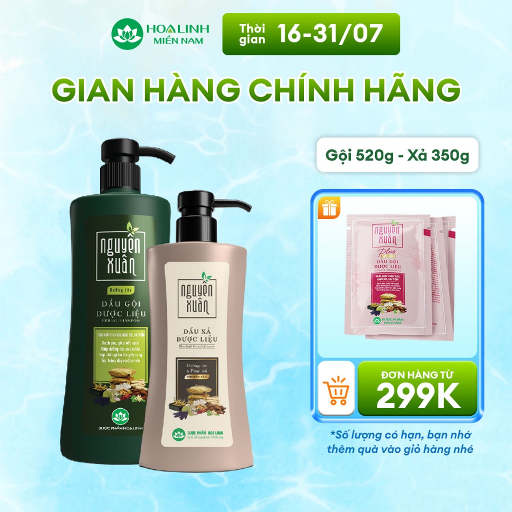 Bộ Dầu gội 470g KM 50g và Dầu xả 350g Nguyên Xuân xanh dưỡng tóc - Dành cho tóc khô xơ, hư tổn