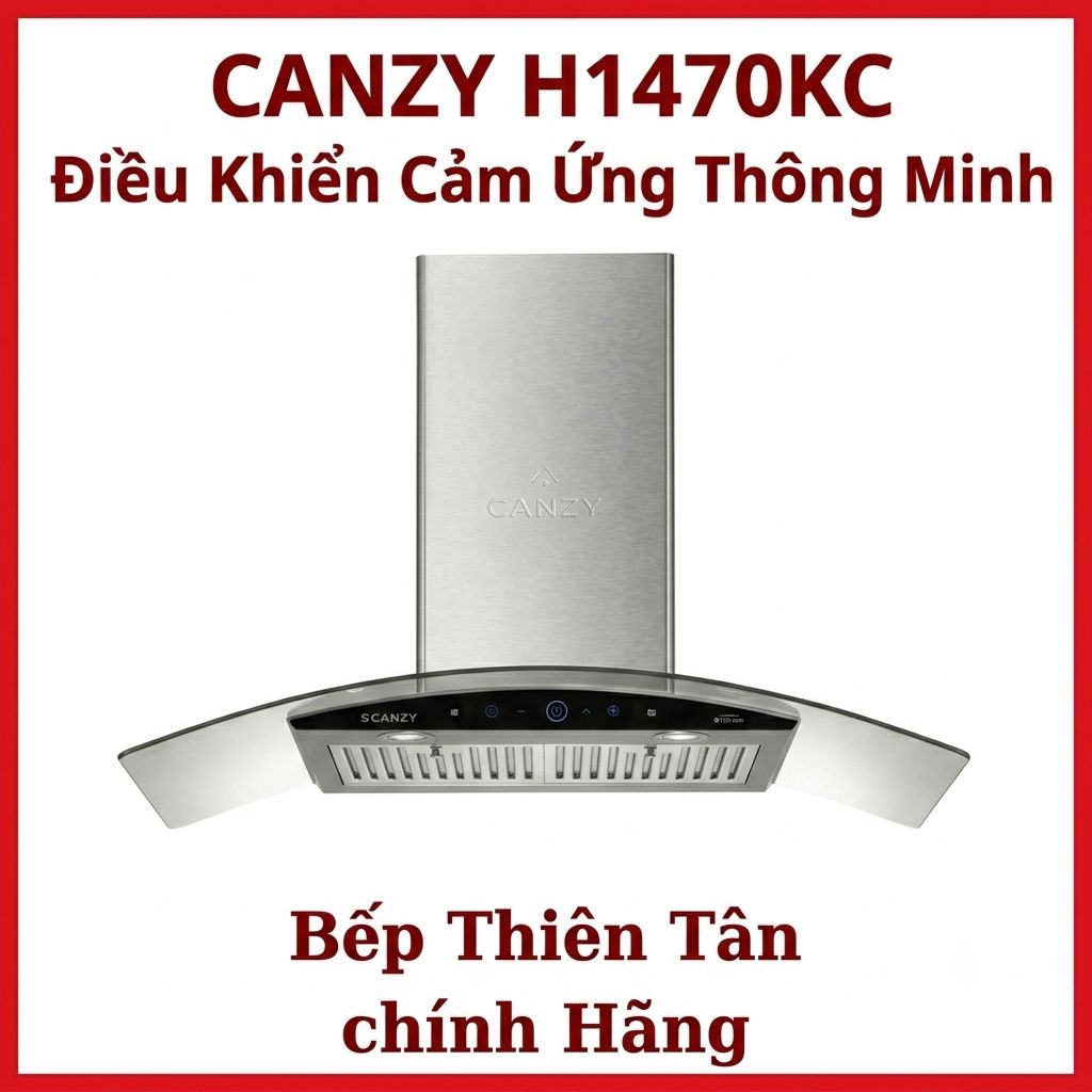 Máy Khử Mùi Kính Cong Cao Cấp CANZY H1470KC Mẫu Đời Mới Hút Khoẻ Và Êm , Điều khiển cảm ứng vẫy tay 