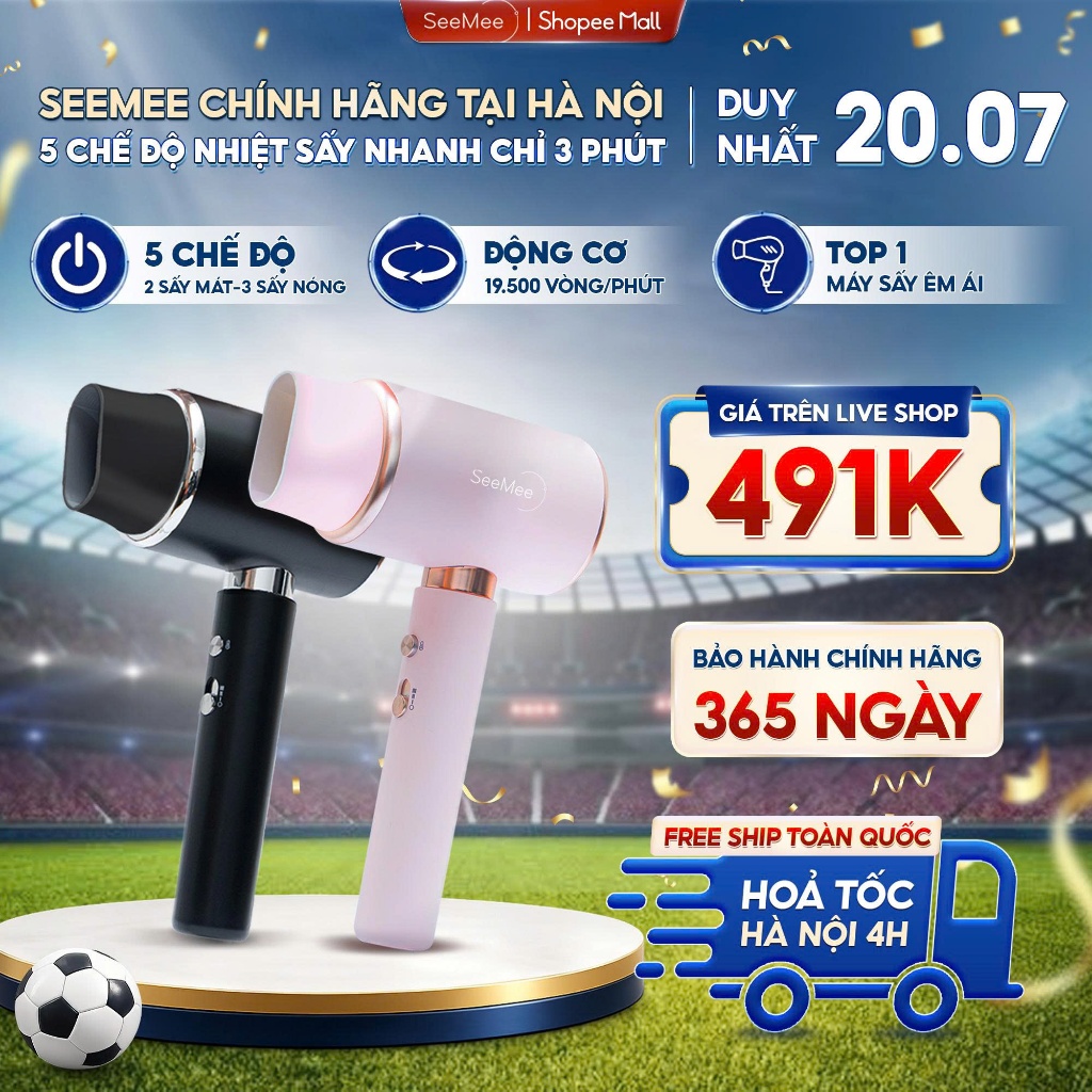 Máy sấy tóc nóng lạnh công suất cao SeeMee, sấy siêu nhanh tóc siêu mượt