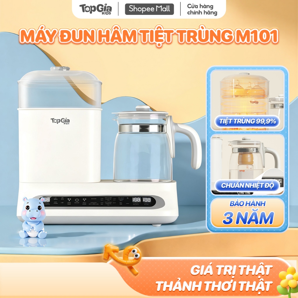 Máy đun nước pha sữa tiệt trùng hơi nước đa năng TopGiaKids M1-01- Khoang chứa lớn - Bảo hành 3 năm