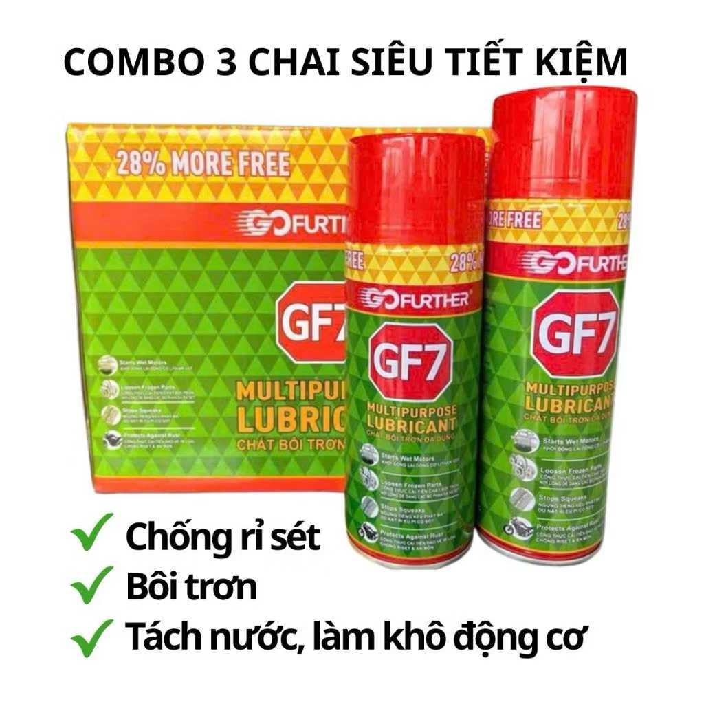 (Combo 3 chai) Chai xịt chống rỉ sét và bôi trơn GF7 hàng chuẩn 180 và 350 grams