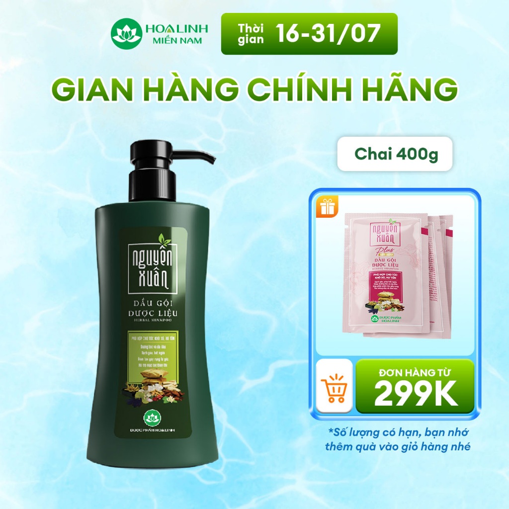 Dầu Gội Dược Liệu Nguyên Xuân Xanh Dưỡng tóc 365g KM 35g (400g)