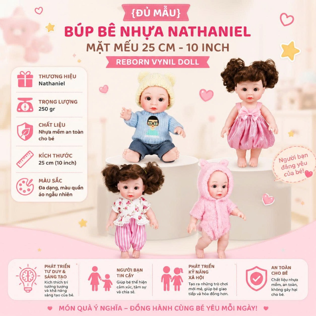 [đủ mẫu] Búp Bê Reborn Nathaniel Mếu 25cm 10 inch Vinyl Doll