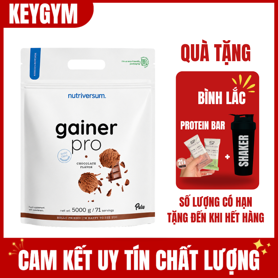 [TẶNG BÌNH+PROTEIN BAR] Sữa Bổ Sung Dinh Dưỡng Mass GAINER PRO Nutriversum - 5KG (71 servings) - KEY