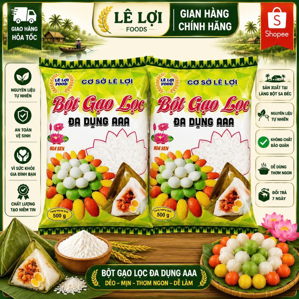 Bột gạo lọc Aaa 500g  ( Không làm được bánh bò dạng hạt to)