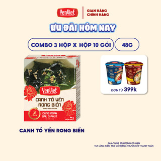 Combo 3 hộp canh tổ yến rong biển Yến Việt sấy thăng hoa, chay mặn đều dùng được, dùng ngay sau 3 phút,hộp 10 gói x 4,8g
