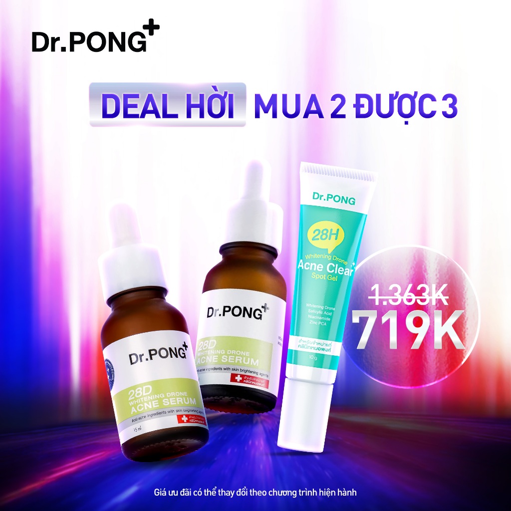 Serum hỗ trợ giảm mụn, ngừa thâm mụn Dr.PONG 28D Whitening Drone Acne Serum 15ml