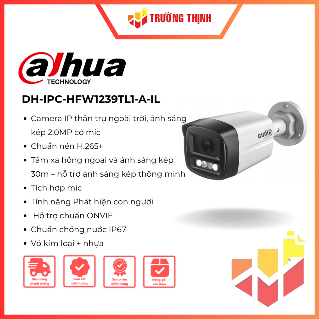 Camera IP Entry Smart Dual Light 2MP Dahua DH-IPC-HFW1239TL1-A-IL |2MP | Tích hợp Mic | IP67