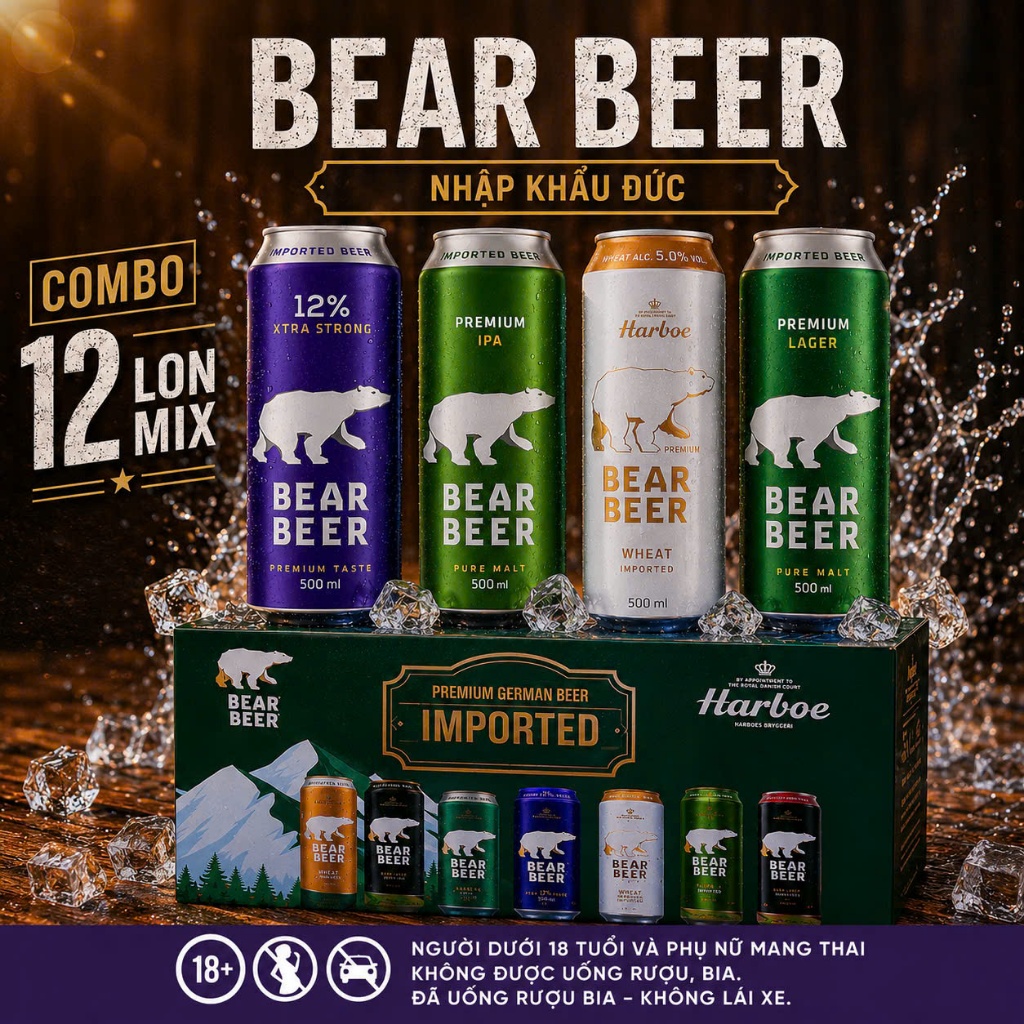 [ BIA NHẬP KHẨU ] Bia Gấu Bear Beer hộp mix 12 lon 500ml - 4 loại