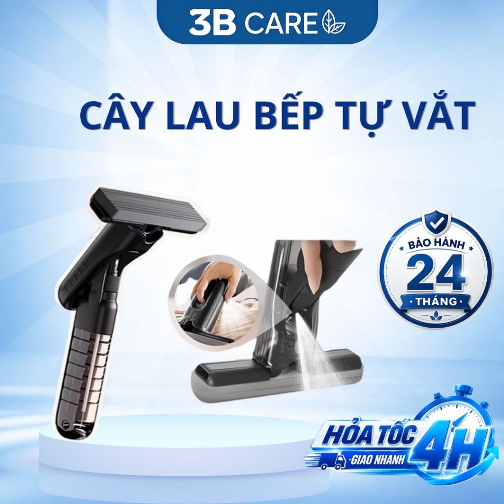 Cây lau bếp tự vắt mini 3BCare L23 công nghệ phun sương làm sạch gấp 3 lần, cây lau tự vắt mini xốp 