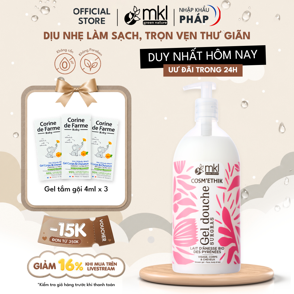 Gel tắm MKL chiết xuất sữa lừa từ Pyrenees - MKL Shower gel Donkey’s Milk 1000ML