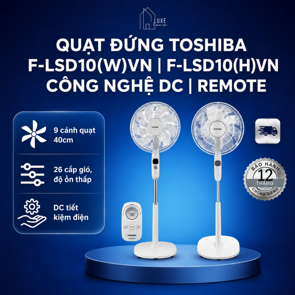 Quạt đứng Toshiba F-LSD10(W)VN | F-LSD10(H)VN | DC motor - Bảo hành chính hãng 12 tháng