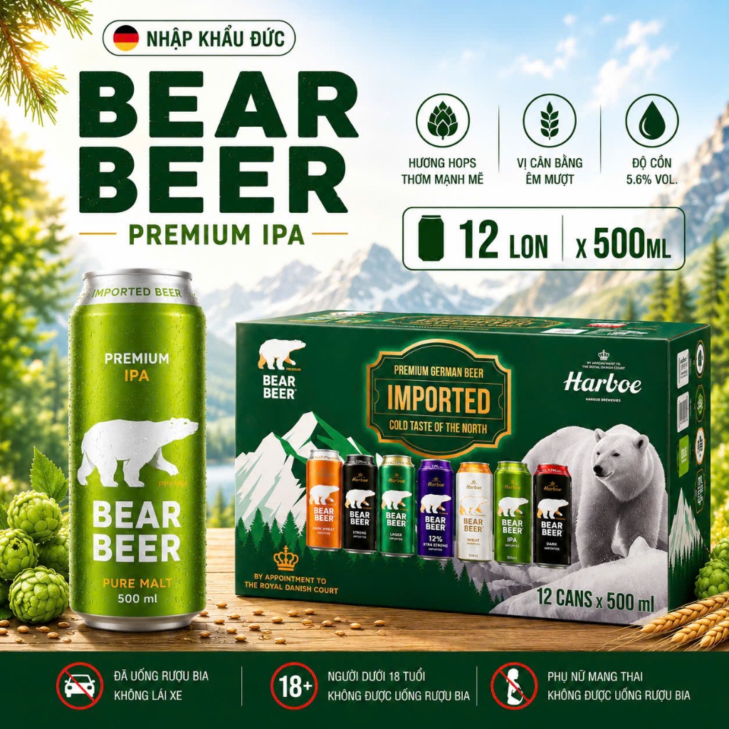 [QUÀ TẾT CAO CẤP] Bia Gấu Bear Beer IPA 5.6% Hộp 12 Lon 500ml