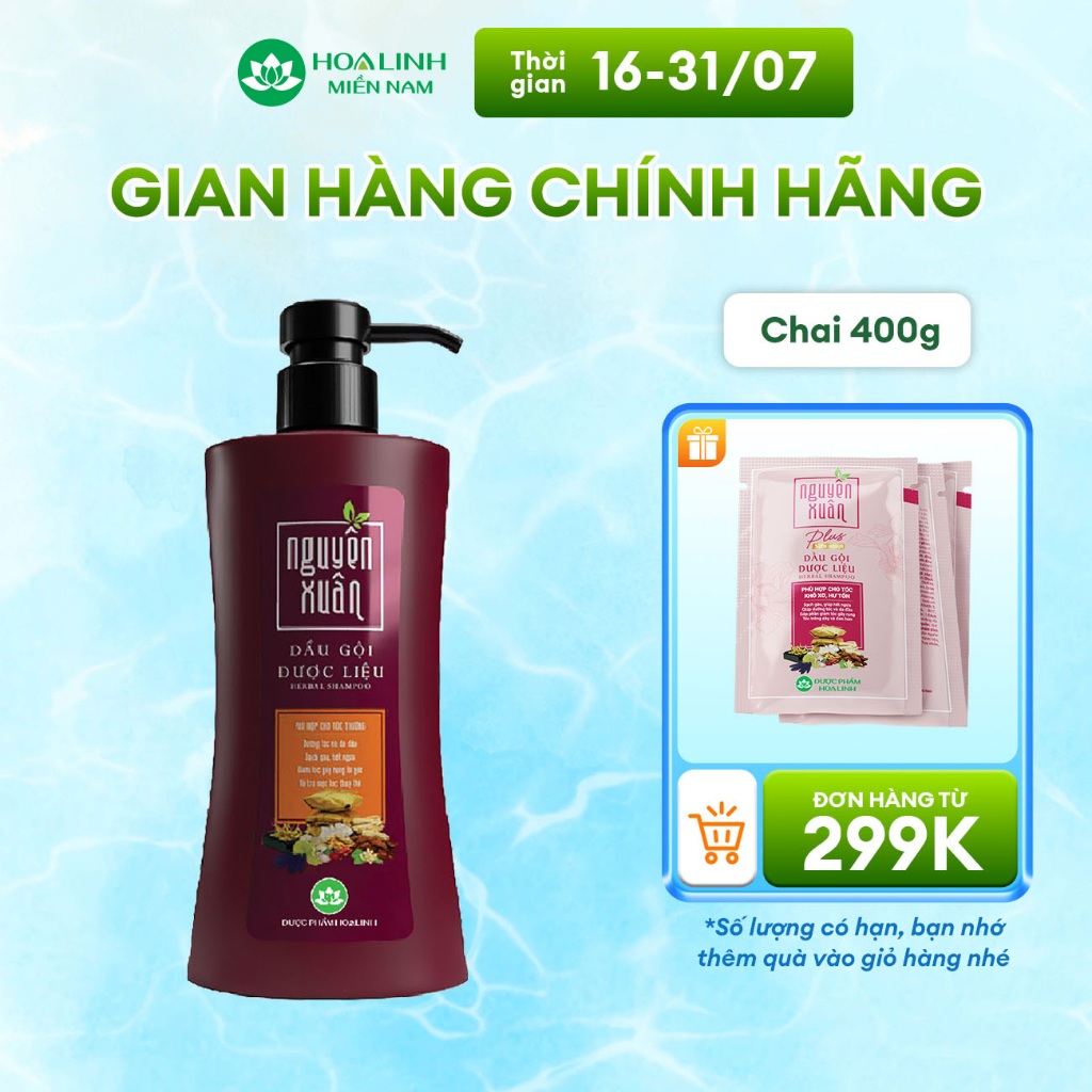 Dầu gội Dược liệu Nguyên Xuân nâu 365g KM 35g - Tóc thường