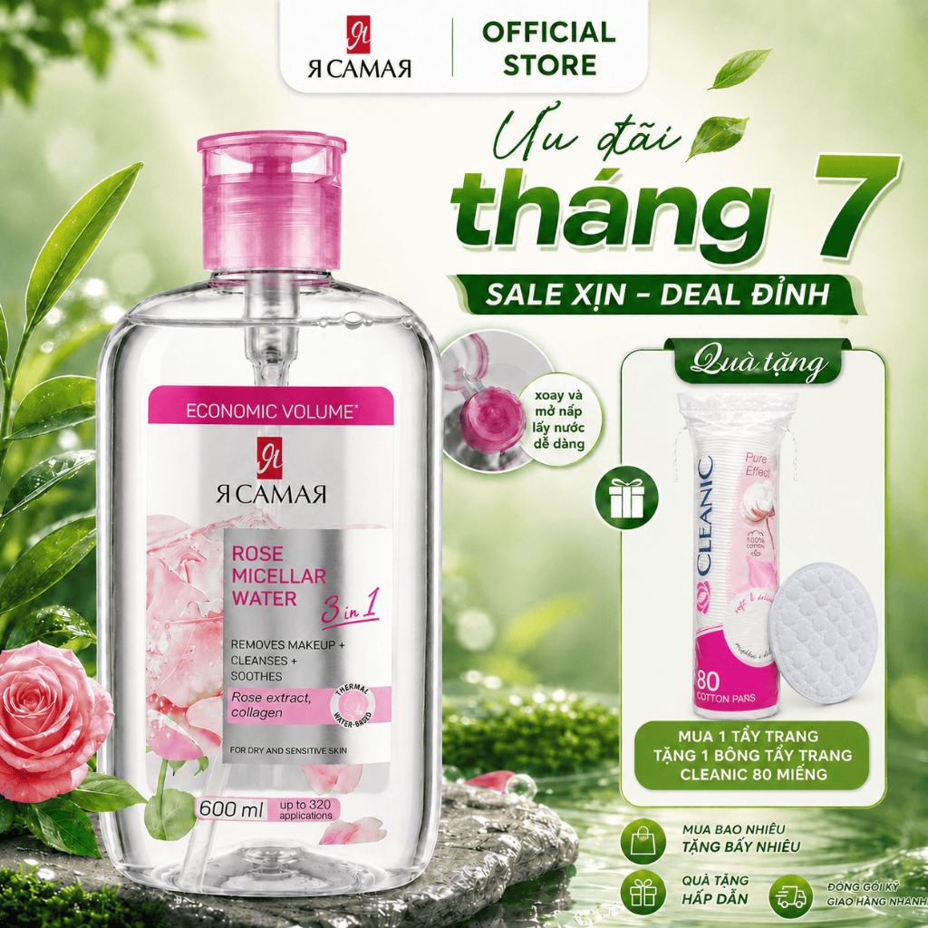 [mua 1 tặng1BTT] Nước tẩy trang YA SAMAYA 3in1 600ml Micellar Water làm sạch, giữ ẩm và dưỡng mềm da
