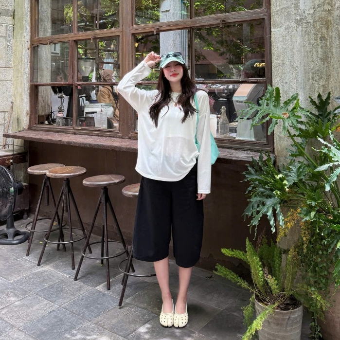(TẶNG ÁO QUÂY) Set áo thun giấy mỏng tay dài oversized rộng phủ mông A187.02 Daily Top | BigBuy360 - bigbuy360.vn