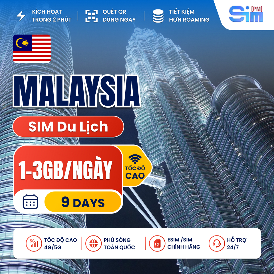 Sim du lịch Malaysia 9 ngày tốc độ cao