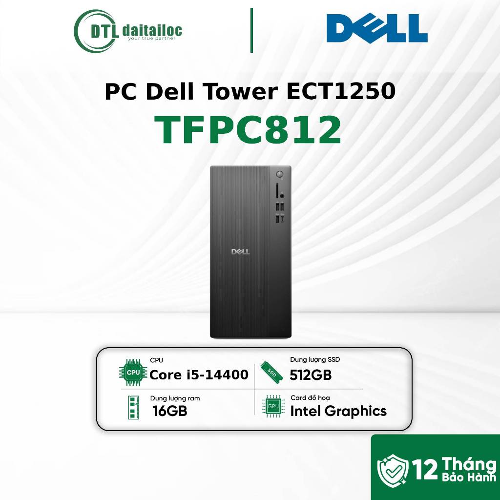 PC Dell Tower ECT1250 TFPC812 Intel Core i5-14400 16GB DDR5 512GB Win 11SL Đen | Chính hãng | Bảo hà
