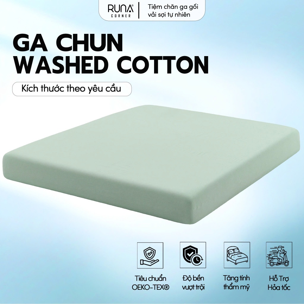 Ga giường Washed Cotton Runa Corner, Ga trải giường mềm mịn thoáng mát, đủ size, phong cách Vintage
