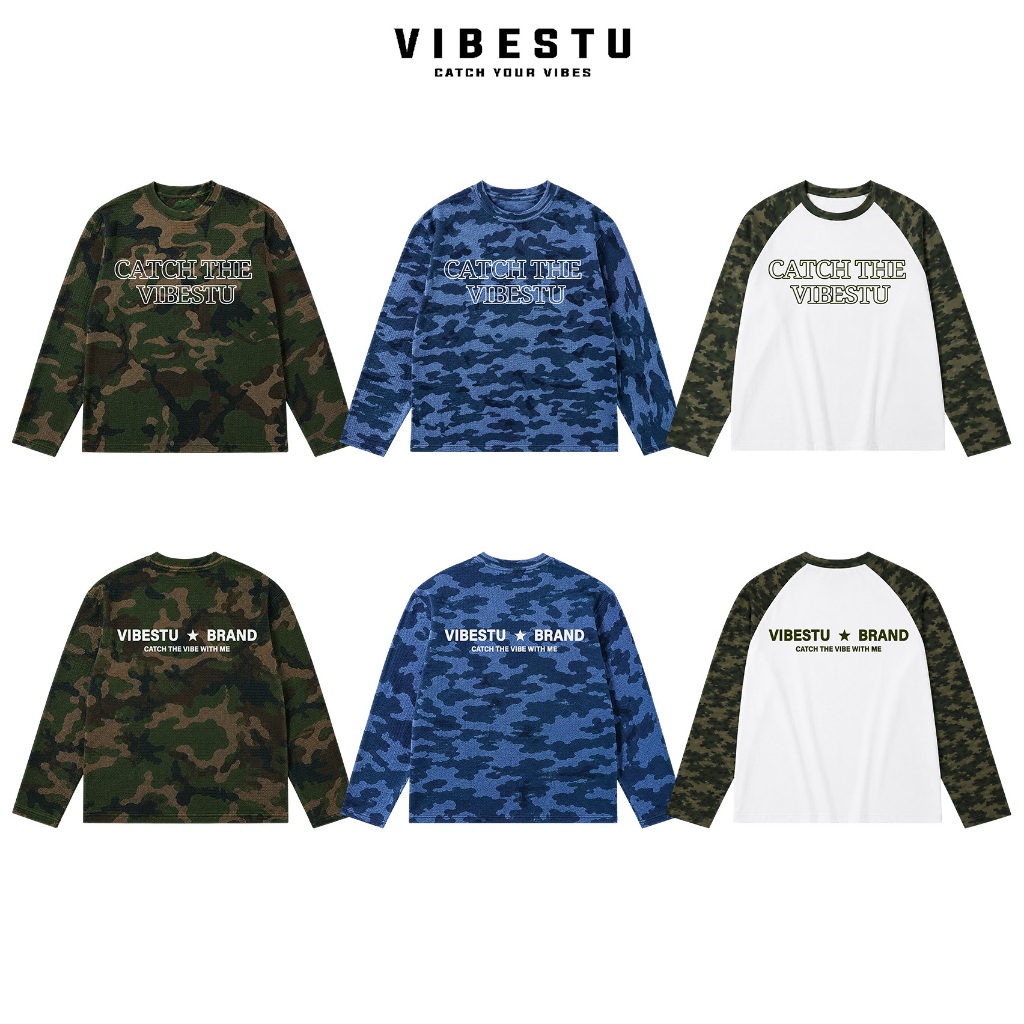 Áo Thun Tay Dài Camo Local Brand VIBESTU " Longsleev CAMO Catch The Vibestu" Áo Thun Boxy Form Rộng 
