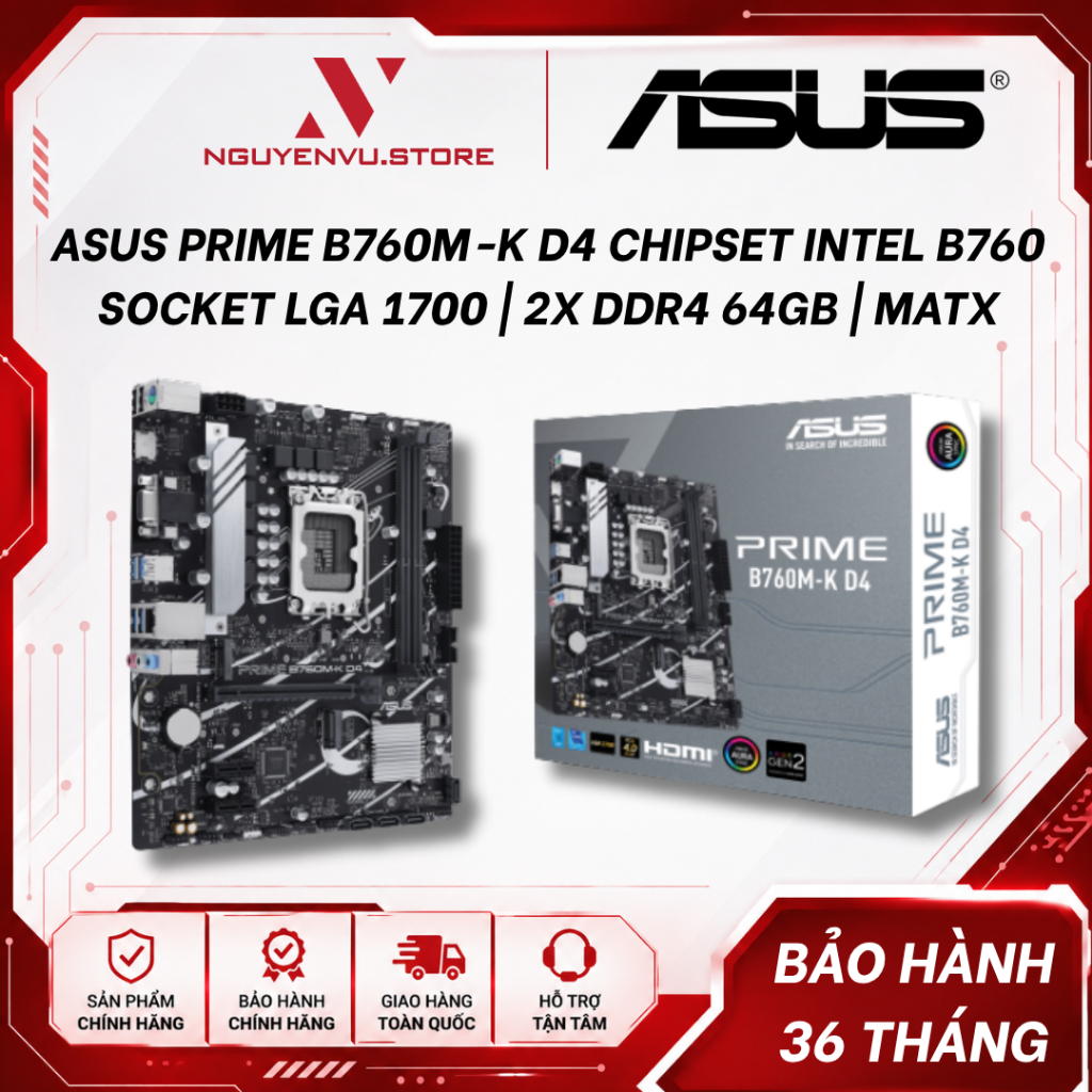 Mainboard ASUS Prime B760M-K D4 | Chipset Intel B760 | Socket LGA 1700 | 2x DDR4 64GB | mATX - Hàng Chính Hãng