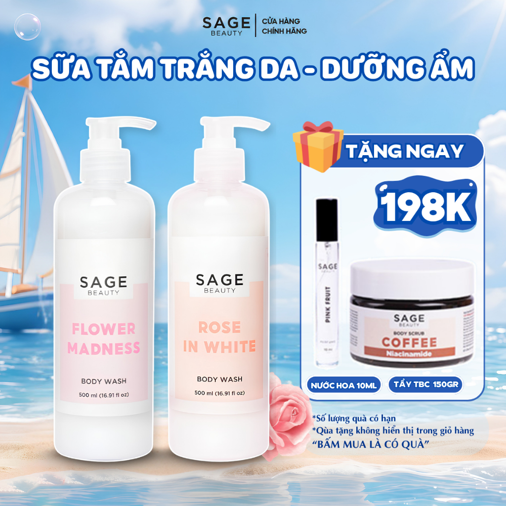 Sữa Tắm Trắng Da Sage Beauty Sữa Tắm Dưỡng Ẩm Sâu, Làm Đều Màu Da, Mịn Da - 500ml