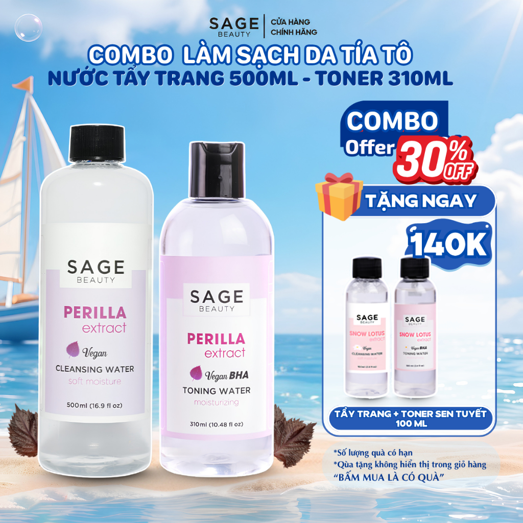 Combo Nước Tẩy Trang Sage Beauty 500ml & Toner Cấp Ẩm Thuần Chay 310ml